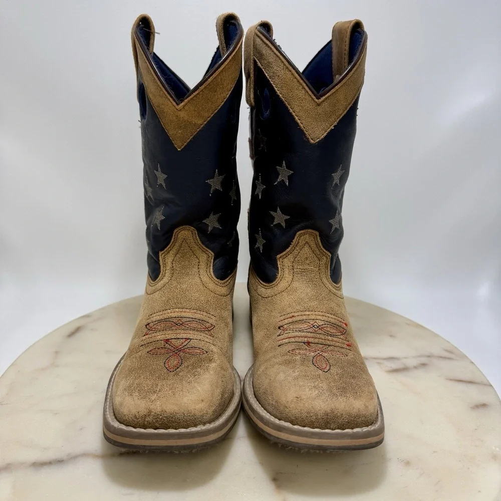 Cody James Boots Leather USA Flag Western Broad Square Toe Kids Size 9D